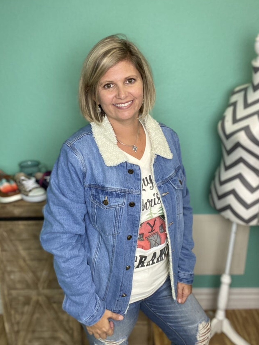 L&B denim sherpa lined jacket